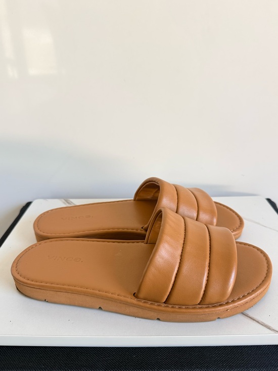 Vince Shoes - Vince Women Tan Soft Leather Slide Sandals